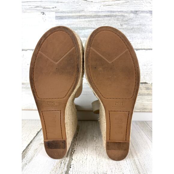 Marc Fisher womens 9 taupe white Adalyn Espadrille Wedge Sandals buckle leather - Picture 9 of 9